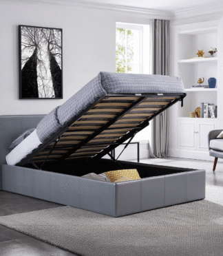 LUNA SIESTA 5FT Kingsize Faux Leather Ottoman Storage Bed - Grey