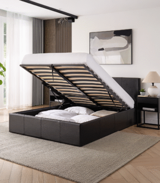 LUNA SIESTA 3FT Single Faux Leather Ottoman Storage Bed - Black