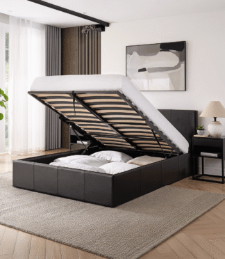 LUNA SIESTA 5FT Kingsize Faux Leather Ottoman Storage Bed - Black