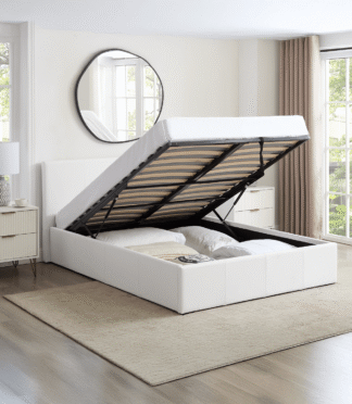 LUNA SIESTA 5FT Kingsize Faux Leather Ottoman Storage Bed - White