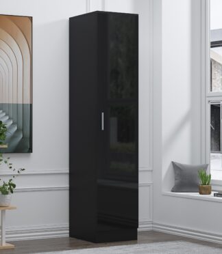 1 Door Plain Wardrobe - Black Gloss/Black Oak REFLECT
