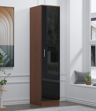 1 Door Plain Wardrobe - Black Gloss/Walnut REFLECT