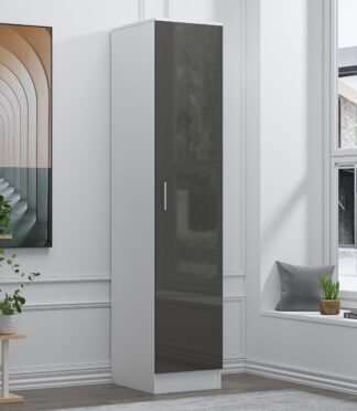 1 Door Plain Wardrobe - Grey Gloss/Matt White REFLECT