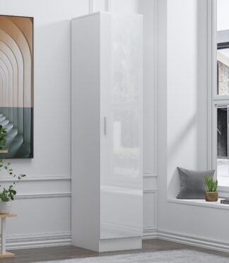 1 Door Plain Wardrobe - White Gloss/Matt White REFLECT