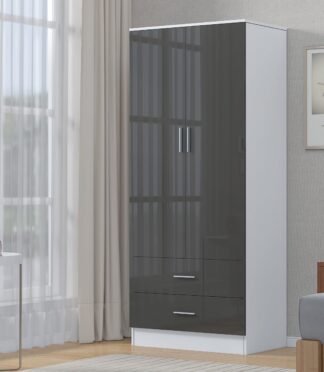 2 Door + 2 Drawer Combination Wardrobe - Grey Gloss/Matt White REFLECT