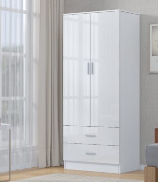 2 Door + 2 Drawer Combination Wardrobe - White Gloss/Matt White REFLECT