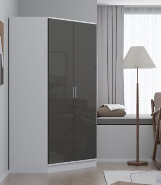 2 Door Corner Wardrobe - Grey Gloss/Matt White REFLECT