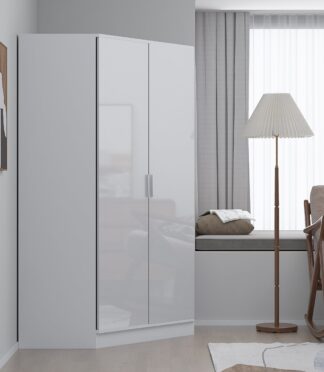 2 Door Corner Wardrobe - White Gloss/Matt White REFLECT