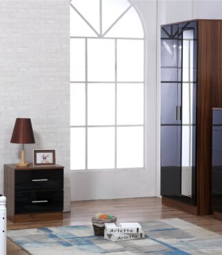 REFLECT SET High Gloss 2 Door Mirrored + Chest + Bedside (3 Piece Set) - 4 Colours