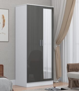 2 Door Mirrored Wardrobe - Grey Gloss/Matt White REFLECT