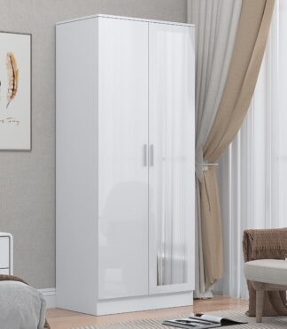 2 Door Mirrored Wardrobe - White Gloss/Matt White REFLECT
