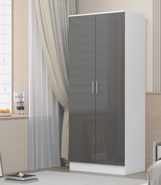 2 Door Plain Wardrobe - Grey Gloss/Matt White REFLECT