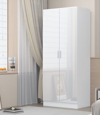 2 Door Plain Wardrobe - White Gloss/Matt White REFLECT