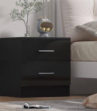 2 Drawer Bedside - Black Gloss/Black Oak REFLECT