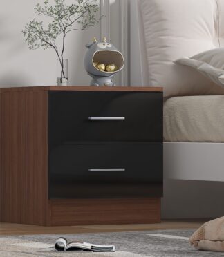 2 Drawer Bedside - Black Gloss/Walnut REFLECT