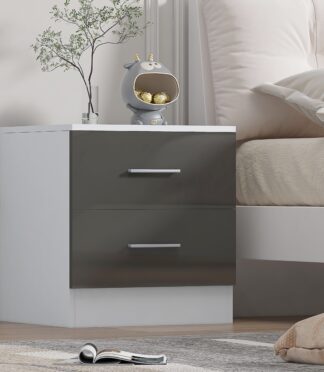 2 Drawer Bedside - Grey Gloss/Matt White REFLECT