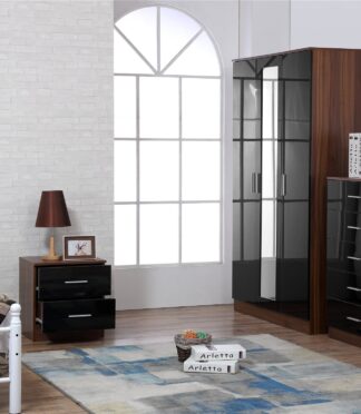 REFLECT SET High Gloss 3 Door Mirrored + Chest + Bedside (3 Piece Set) - 4 Colours