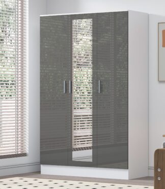3 Door Mirrored Wardrobe - Grey Gloss/Matt White REFLECT