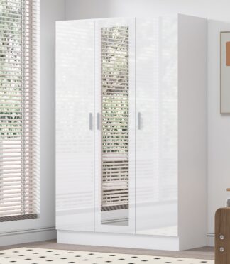 3 Door Mirrored Wardrobe - White Gloss/Matt White REFLECT