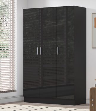 3 Door Plain Wardrobe - Black Gloss/Black Oak REFLECT