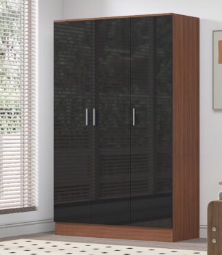 3 Door Plain Wardrobe - Black Gloss/Walnut REFLECT