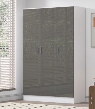 3 Door Plain Wardrobe - Grey Gloss/Matt White REFLECT