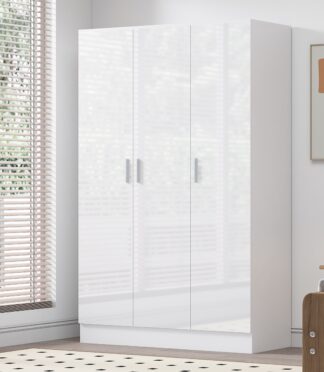 3 Door Plain Wardrobe - White Gloss/White Oak REFLECT