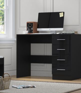 4 Drawer Desk/Dressing Table - Black Gloss/Black Oak REFLECT