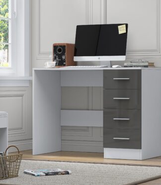 4 Drawer Desk/Dressing Table - Grey Gloss/Matt White REFLECT