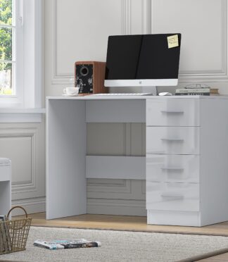 4 Drawer Desk/Dressing Table - White Gloss/Matt White REFLECT