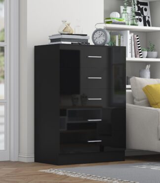 5 Drawer Chest- Black Gloss/Black Oak REFLECT