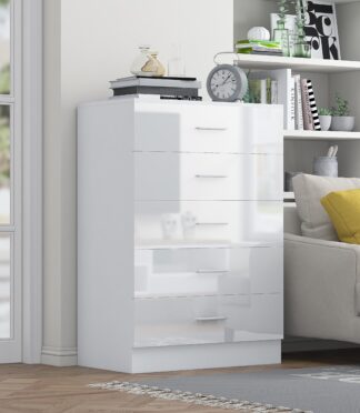5 Drawer Chest- White Gloss/Matt White REFLECT