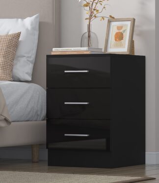 3 Drawer XL Bedside - Black Gloss/Black Oak REFLECT