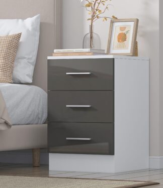 3 Drawer XL Bedside - Grey Gloss/Matt White REFLECT