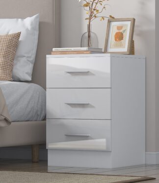 3 Drawer XL Bedside - White Gloss/Matt White REFLECT