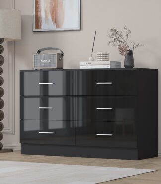 6 Drawer XL Chest - Black Gloss/Black Oak REFLECT
