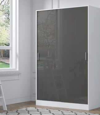 2 Door Sliding XL Plain Wardrobe - Grey Gloss/Matt White REFLECT