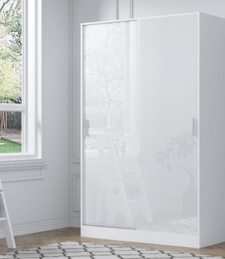 2 Door Sliding XL Plain Wardrobe - White Gloss/Matt White REFLECT