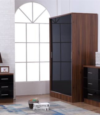 REFLECT XL SET 2 Door Slider + 6 Drawer Chest + 3 Drawer Bedside (3 Piece Set) in Black Gloss / Walnut