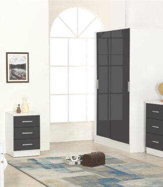 REFLECT XL SET 2 Door Slider + 6 Drawer Chest + 3 Drawer Bedside (3 Piece Set) in Grey Gloss / Matt White
