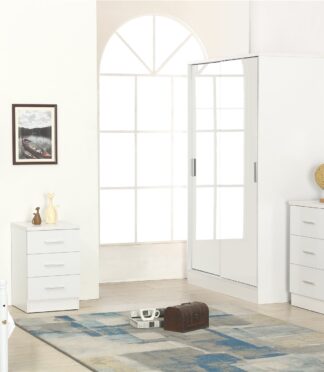 REFLECT XL SET 2 Door Slider + 6 Drawer Chest + 3 Drawer Bedside (3 Piece Set) in White Gloss / Matt White