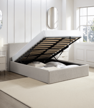 TEDDY BOUCLE 4FT Small Double Ottoman Storage Bed Fabric - Cream Beige
