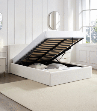 TEDDY BOUCLE 4FT Small Double Ottoman Storage Bed Fabric - White