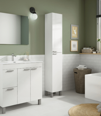 BALTIC  2 Door Wall Hung Bathroom Tall Storage Cabinet - White