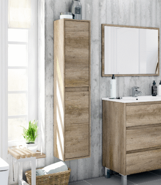 BALTIC 2 Door Wall Hung Bathroom Tall Storage Cabinet - Oak