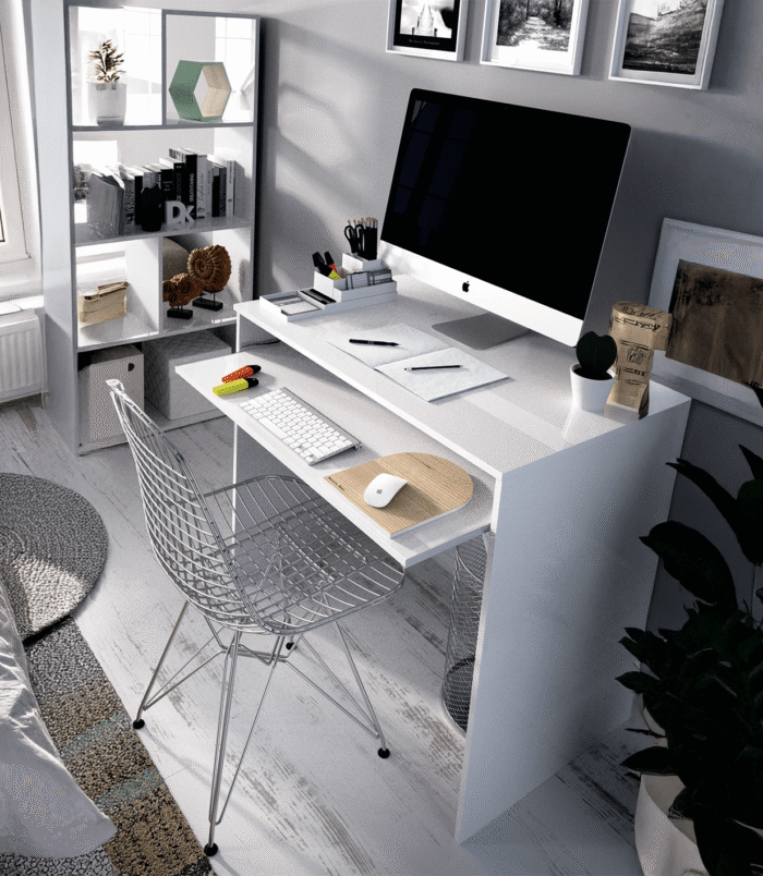 computerdeskinwhitewithrollouttray