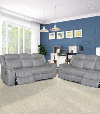 DOVER 3 + 3 Seater Manual Recliner Sofa Set - Grey Faux Suede