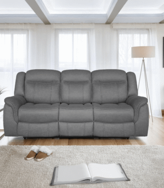 DOVER 3 Seater Manual Recliner Sofa - Grey Faux Suede