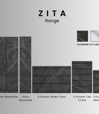 Marble Effect Bedroom Furniture ZITA Range - Wardrobes, Chest & Bedsides in Grey