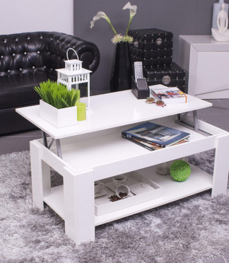 AMBIT Lift-Up Storage Coffee Table with Shelf - White